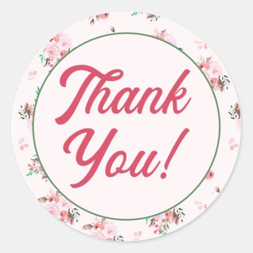 Retro Script  Vintage Coral Pink Floral Thank You Classic Round Sticker