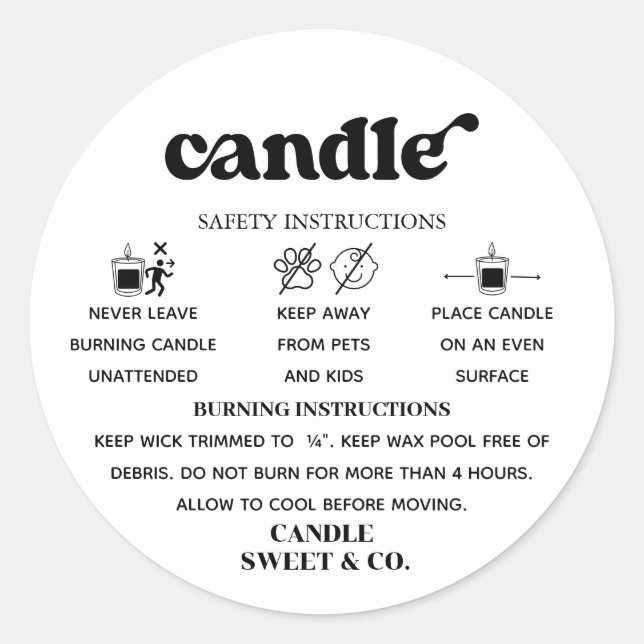 Retro Script Warning Candle Black and White  Classic Round Sticker (Front)