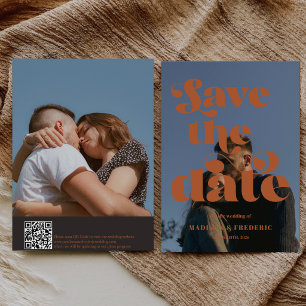 Retro Script Wedding QR Code  Save The Date
