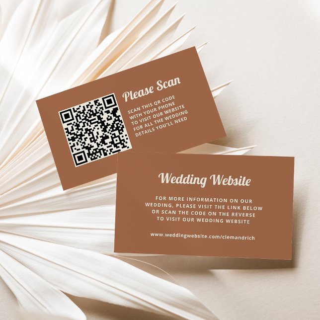 Retro Script | Wedding Website QR Code Enclosure Card (Trendy, retro style wedding website cards with a scannable QR code)