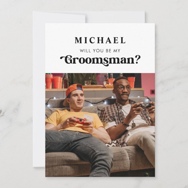 Retro Script Will You Be My Groomsman Proposal Announcement (Front)