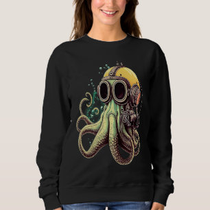 Retro Scuba Diver Weird Octopus Design Octopus Hel Sweatshirt