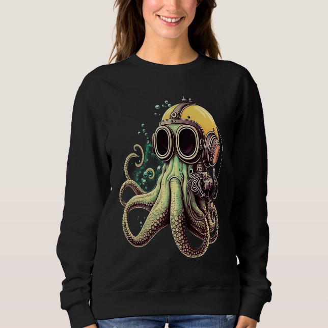 Retro Scuba Diver Weird Octopus Design Octopus Hel Sweatshirt (Front)