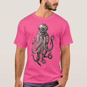 Retro SCUBA Diver Weird Octopus Design Octopus Hel T-Shirt