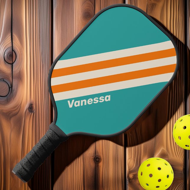 Retro Sea Breeze Vibe Stripes with Name Pickleball Paddle (Creator Uploaded)