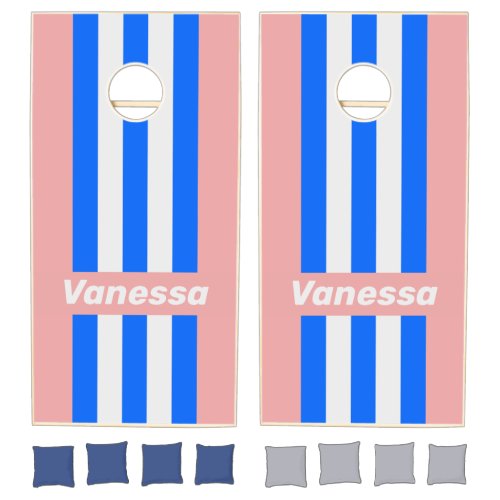 Retro Sea Kiss Pin Striped with Name Cornhole Set
