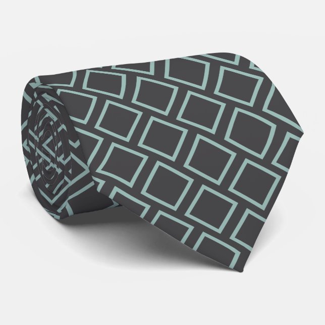 Retro Seafoam Green Squares On Dark Gray Neck Tie (Rolled)