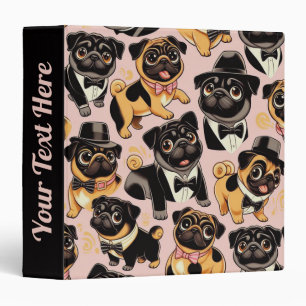Retro Seamless Cute Pug 3 Ring Binder