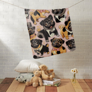 Retro Seamless Cute Pug Baby Blanket