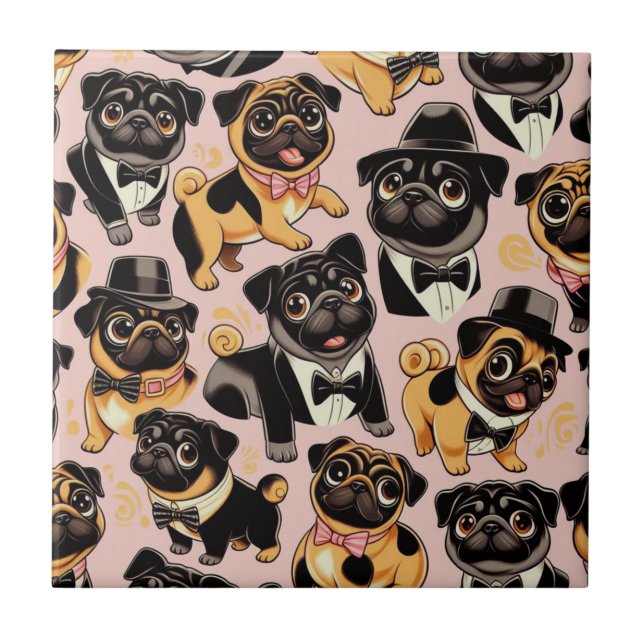 Retro Seamless Cute Pug Ceramic Tile (Front)