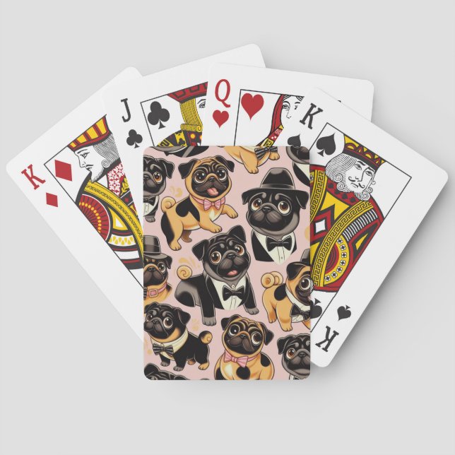 Retro Seamless Cute Pug Poker Cards (Back)