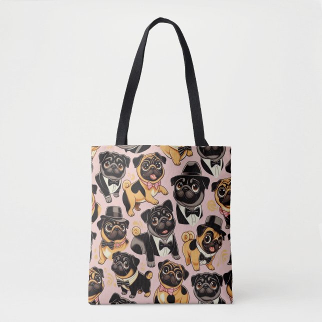 Retro Seamless Cute Pug Tote Bag (Front)