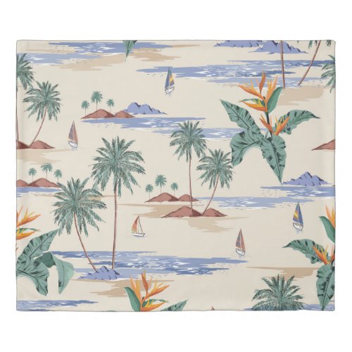 Retro seamless tropical island pattern on light be duvet cover