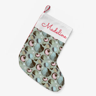 Retro Seashell Pattern   Add Your Name Small Christmas Stocking
