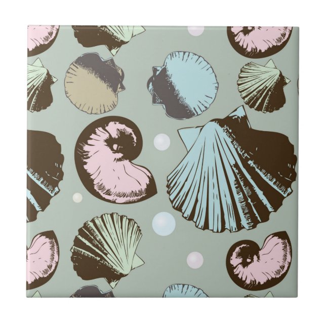 Retro Seashell Pattern Ceramic Tile (Front)