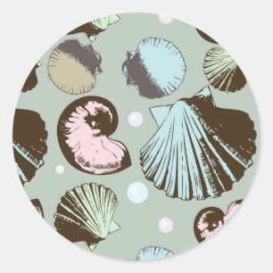 Retro Seashell Pattern Classic Round Sticker