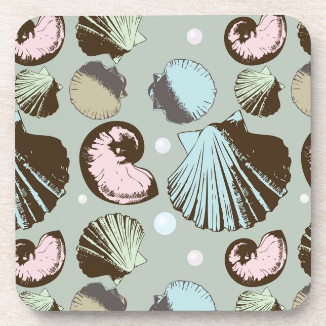Retro Seashell Pattern Drink Coaster (Front)