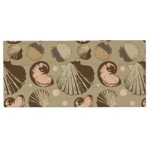 Retro Seashell Pattern Wood Flash Drive