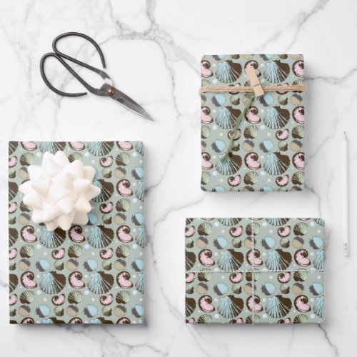 Retro Seashell Pattern Wrapping Paper Sheets