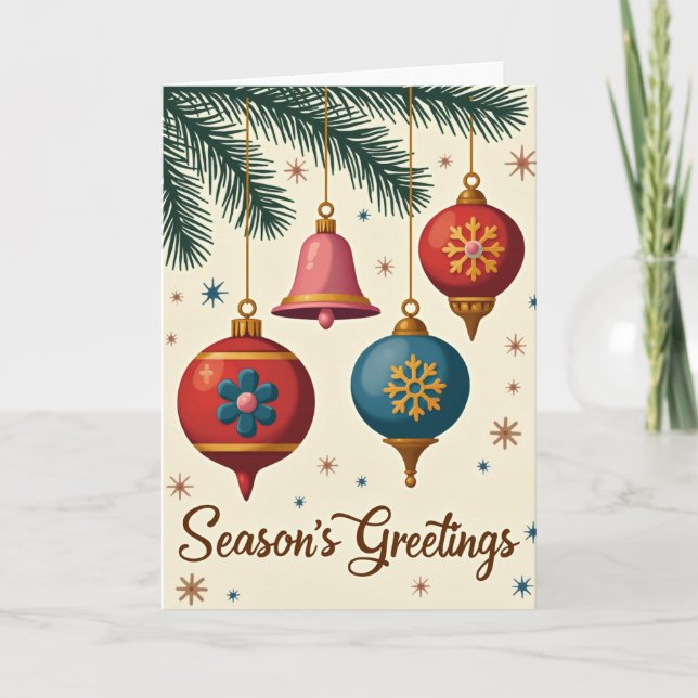 Retro Seasons Greetings Ornaments Card (Front)