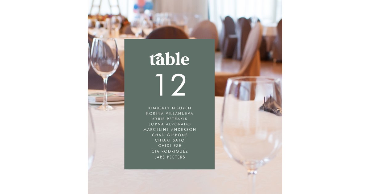 Retro Seating Chart Guest Names Minimalist Wedding Table Number | Zazzle