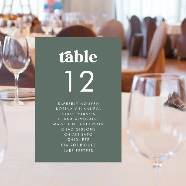 Retro Seating Chart Guest Names Minimalist Wedding Table Number | Zazzle