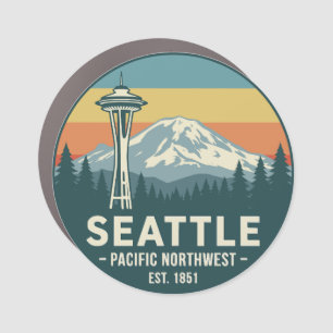 Retro Seattle Pacific Northwest Mt. Rainier Car Magnet