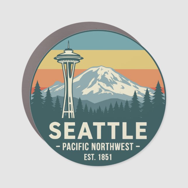 Retro Seattle Pacific Northwest Mt. Rainier Car Magnet (Front)