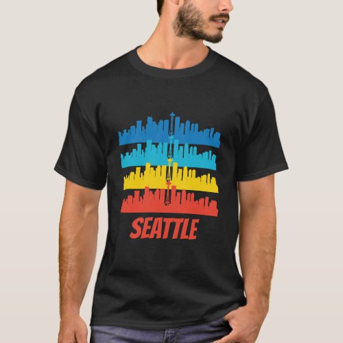 Retro Seattle WA Skyline Pop Art T_Shirt