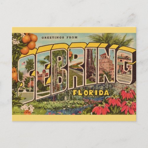 Retro Sebring Florida Postcard