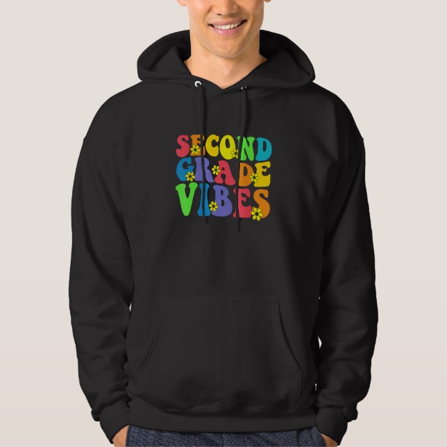Retro second 2nd grade vibes back to school teache hoodie (Front)