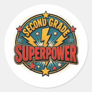 Retro Second Grade Superpower Vintage Comic Book Classic Round Sticker