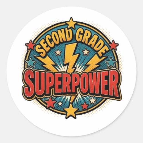 Retro Second Grade Superpower Vintage Comic Book Classic Round Sticker