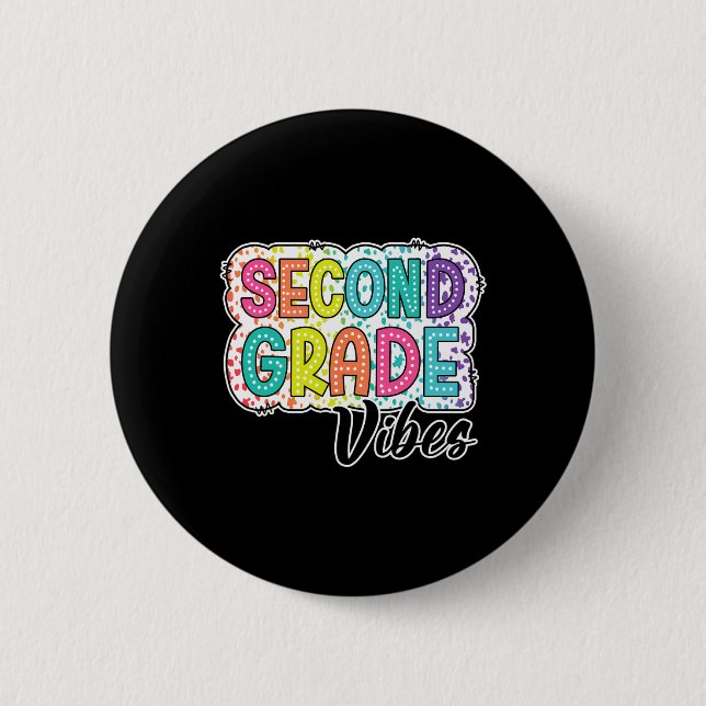 Retro Second Grade Vibes Back To School 2nd Grade  Button (Front)