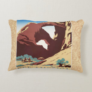 Retro See America Western Cowboys Desert Arch WPA  Accent Pillow