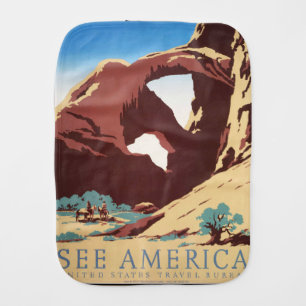 Retro See America Western Cowboys Desert Arch WPA  Baby Burp Cloth