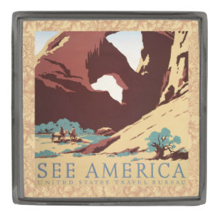Retro See America Western Cowboys Desert Arch WPA Gunmetal Finish Lapel Pin