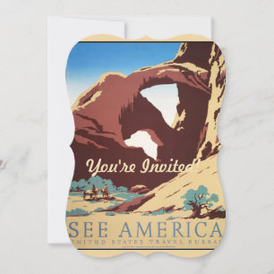 Retro See America Western Cowboys Desert Arch WPA  Invitation