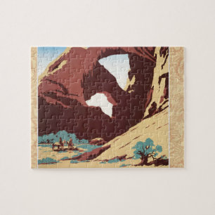 Retro See America Western Cowboys Desert Arch WPA  Jigsaw Puzzle