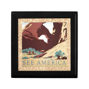 Retro See America Western Cowboys Desert Arch WPA Keepsake Box