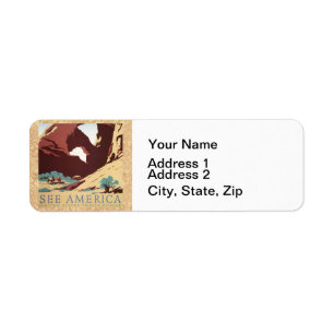 Retro See America Western Cowboys Desert Arch WPA Label