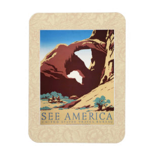 Retro See America Western Cowboys Desert Arch WPA Magnet