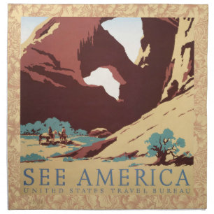 Retro See America Western Cowboys Desert Arch WPA Napkin