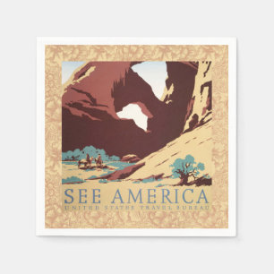 Retro See America Western Cowboys Desert Arch WPA  Napkins