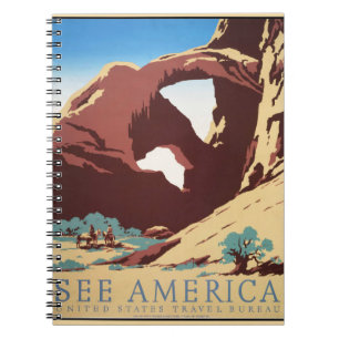 Retro See America Western Cowboys Desert Arch WPA  Notebook