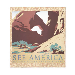 Retro See America Western Cowboys Desert Arch WPA  Notepad
