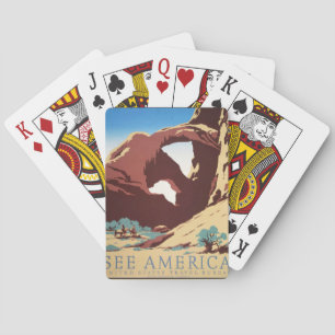 Retro See America Western Cowboys Desert Arch WPA Poker Cards