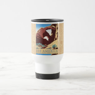 Retro See America Western Cowboys Desert Arch WPA  Travel Mug