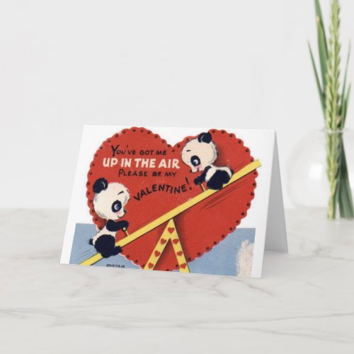 Retro See Saw Panda Bear Valentines Day Card