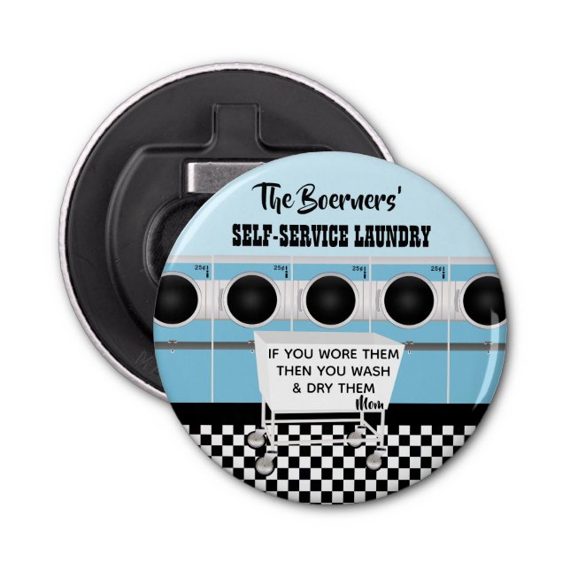 Retro Self-service Laundry They Do The Work Bottle Opener (Front)